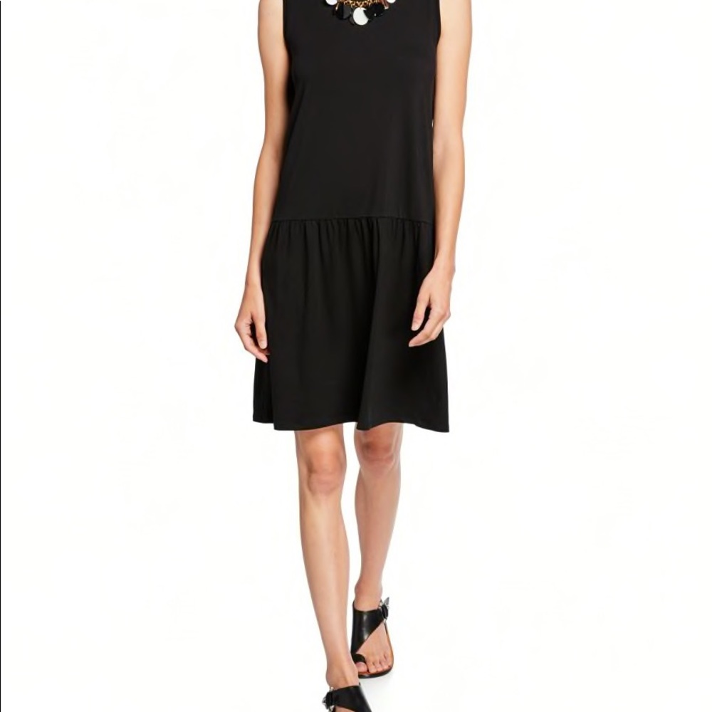 Eileen Fisher Drop Waist Jersey Dress in Black Tencel